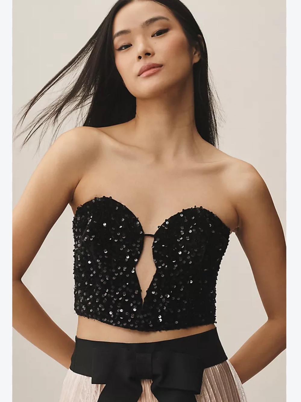 Anthropologie Bardot Black Sequin Bustier Crop Top